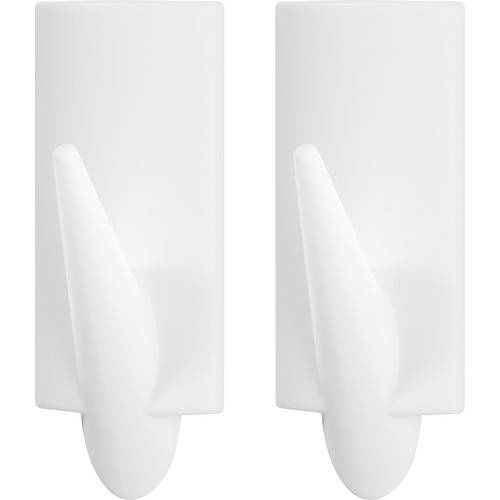 Zwei weiße, wandmontierte Klebehaken mit glatter, minimalistischer Gestaltung.