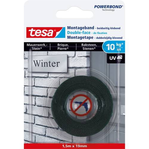 tesa Montageband, 1,5m x 19mm, für Mauerwerk und Stein, bis zu 10kg/m, grün Installation / und