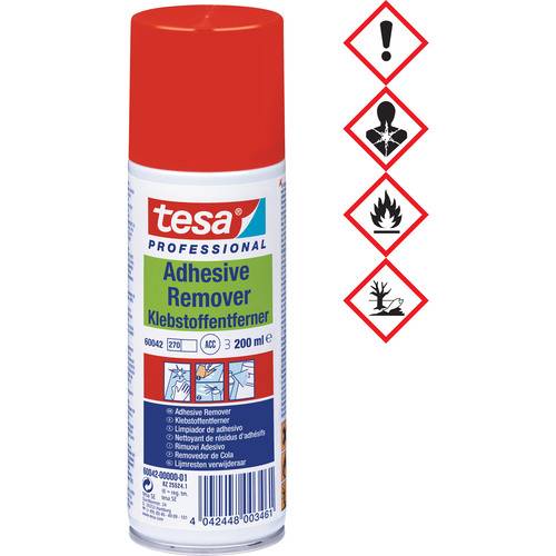 Kleberkonzentrat'-Sprühdose, 200 ml von Tesa, mit Warnsymbolen für Gesundheitsgefährdung, Entflammbarkeit und Umweltgefahr auf der Seite.