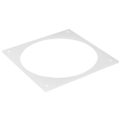 Eine quadratische weiße Blindplatte mit zentraler kreisförmiger Aussparung, wahrscheinlich zum Verschließen von Öffnungen in Wänden oder Decken verwendet.