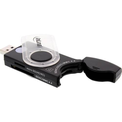 USB-Kartenleser mit mehreren Steckplätzen für Micro-SD(HC/XC), SDXC/MMC 4.4. Kompaktes Design mit schwarzer und weißer Ausführung.