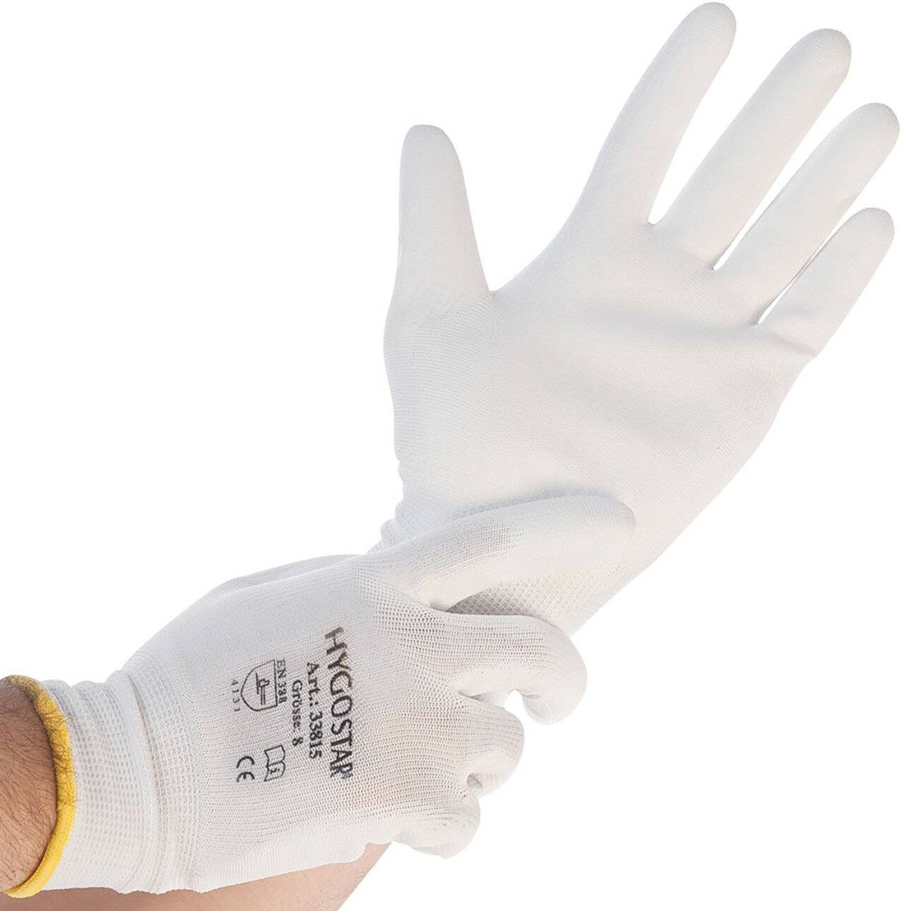 Hygostar Feinstrickhandschuh ULTRA FLEX HAND PU-Beschichtung, weiß, Größe S