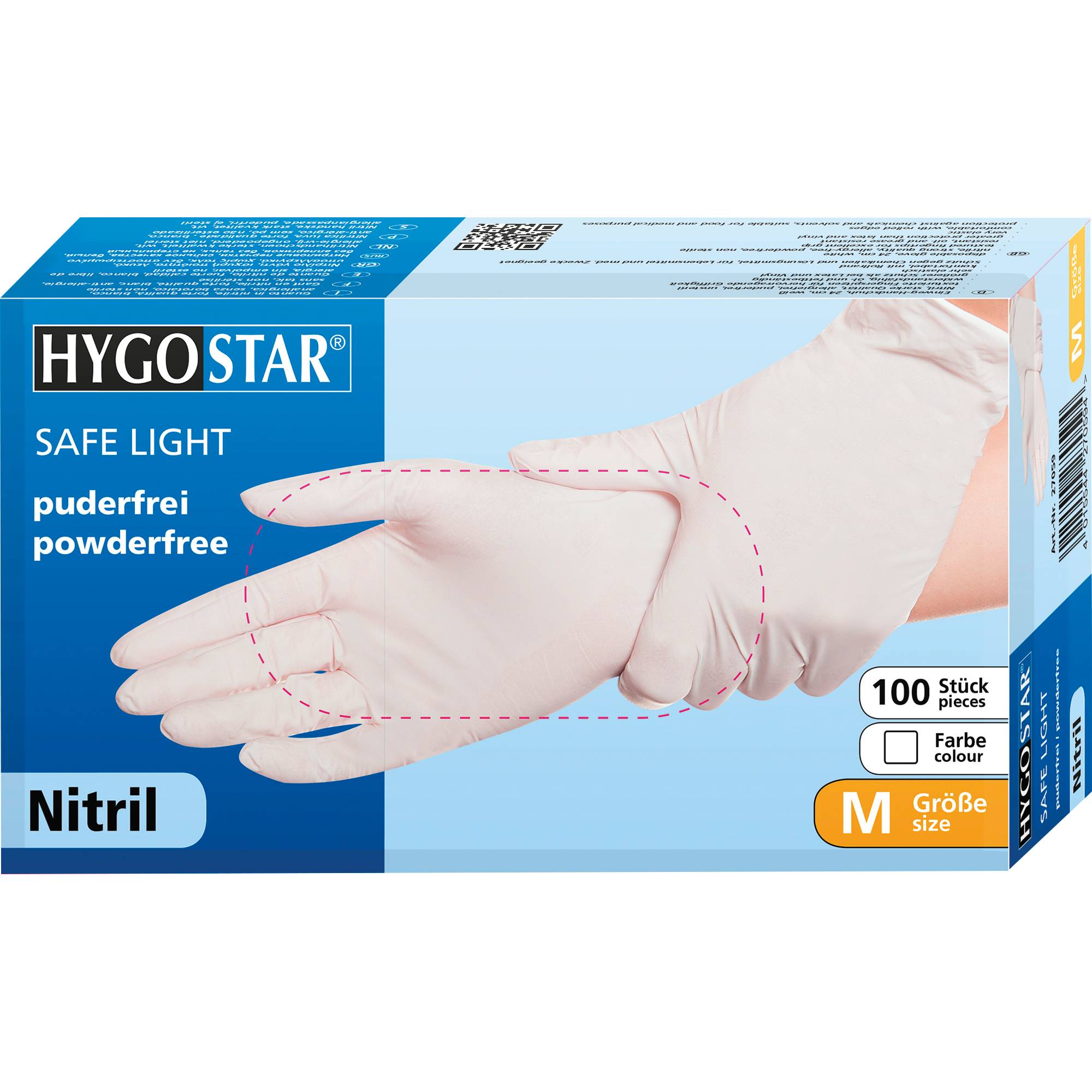 Hygostar Safe Light Nitril-Einweghandschuh puderfrei unsteril (100 Stück) Farbe: Weiß, Gr. 9 (L)
