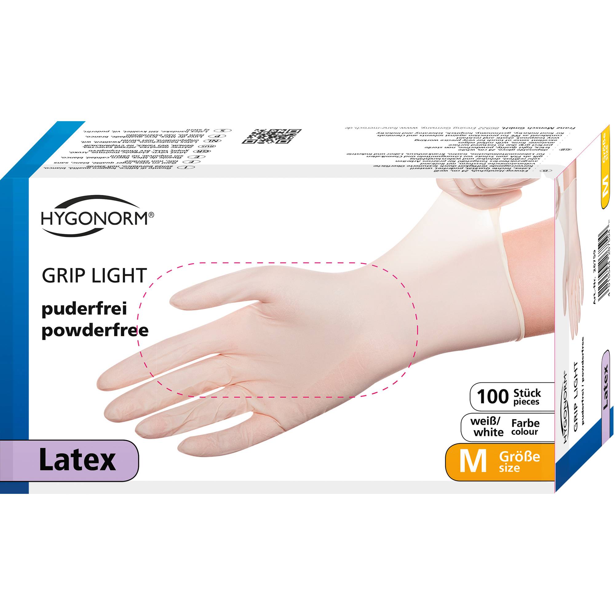 Hygonorm Latexhandschuh GRIP LIGHT weiß XL puderfrei
