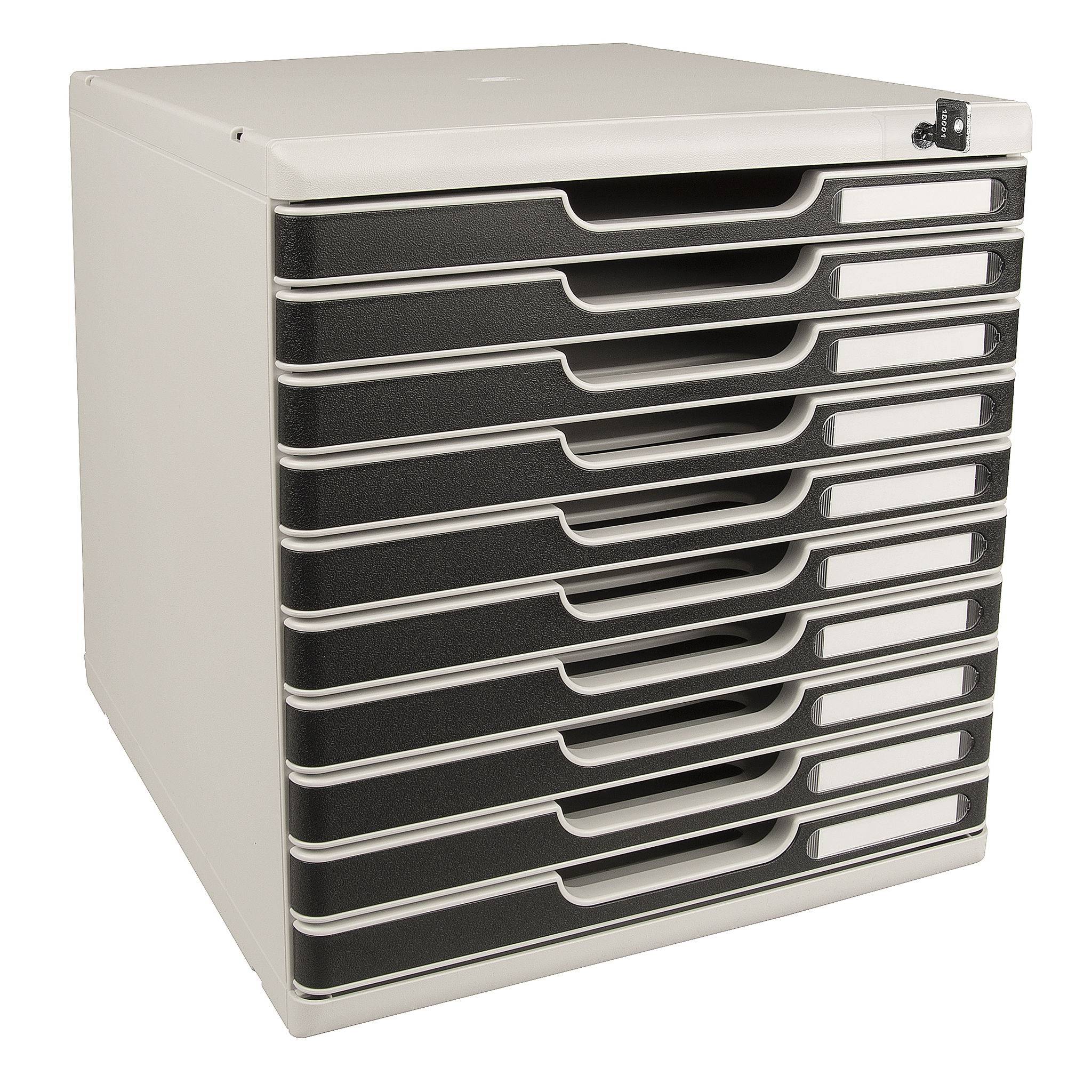 Exacompta Schubladenbox MODULO A4, 10 abschließbare Schubladen, Schwarz, 332014D