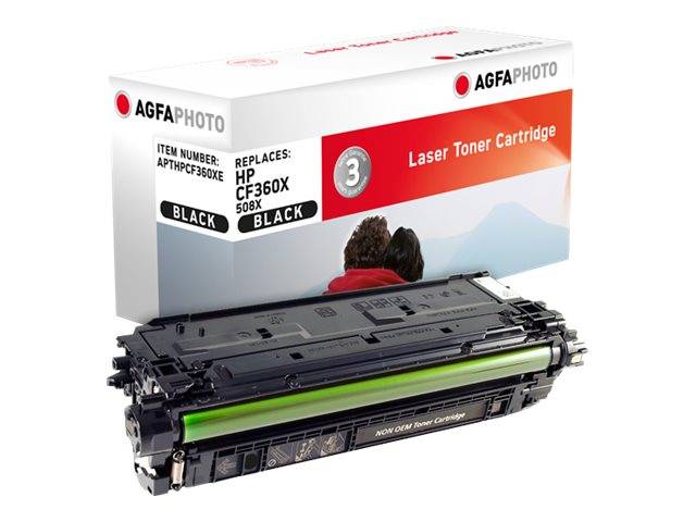 AGFAPHOTO schwarzer Laser-Tonerkartusche mit Einzelhandelsverpackung, gekennzeichnet als HP CF360X Ersatz.