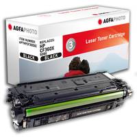 AGFA PHOTO schwarze Laser-Tonerkartusche, abgebildet vor ihrer Produktverpackung, gekennzeichnet als Ersatz für HP Color LaserJet 3500X.