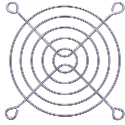 Ein kreisförmiger Metallventilatorschutz mit konzentrischen Ringen, entwickelt zum Schutz vor Kontakt mit Ventilatorblättern.