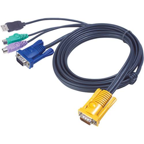 Ein KVM-Switch-Kabel mit USB-, Audio- und VGA-Anschlüssen, das zum Verbinden mehrerer Computer mit einer einzigen Tastatur, einem Videomonitor und einer Maus verwendet wird.