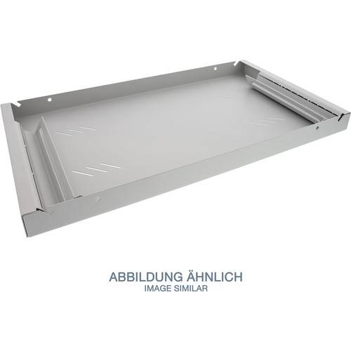 Ein Metallblech wird gezeigt mit leicht angehobenen Kanten und Schlitzen für Luftzirkulation. Text darunter liest sich 