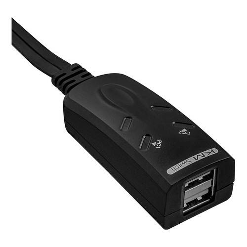 KVM-Schalter mit USB-Anschlüssen mit der Bezeichnung PC1. Ein schwarzes Gerät zum Anschließen mehrerer Computer an eine Tastatur, einen Videomonitor und eine Maus.