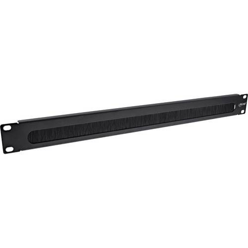 Ein schwarzes 1U-Server-Rack-Bürstenpanel mit Montageklammern, entwickelt zur Verwaltung von Kabeln und zur Aufrechterhaltung der Luftströmung in Datenracks.