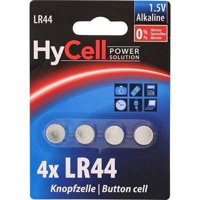 HyCell Batterie Alkaline Knopfzelle Typ LR44, 4er Blister Strom / Energie / Licht Knopfzellen