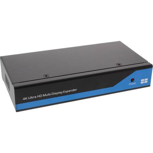 Ein schwarzes und blaues Gerät mit der Bezeichnung „4K Ultra HD Multi-Display Expander