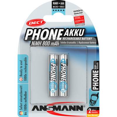 ANSMANN 5035332 NiMH-Akku Micro AAA, Phone DECT, 800mAh, 2er-Pack Strom / Energie / Licht Akkus