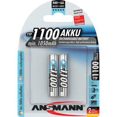 ANSMANN 5035222 NiMH-Akku Micro AAA, 1100mAh, 2er-Pack Strom / Energie / Licht Akkus