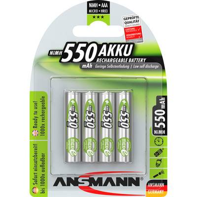 ANSMANN 5030772 NiMH-Akku Micro AAA, 550mAh, 4er-Pack Strom / Energie / Licht Akkus