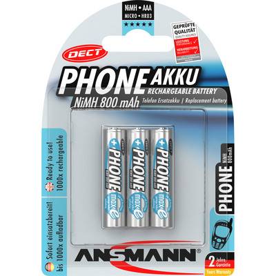 ANSMANN 5030142 NiMH-Akku Micro AAA, Phone DECT, 800mAh, 3er-Pack Strom / Energie / Licht Akkus
