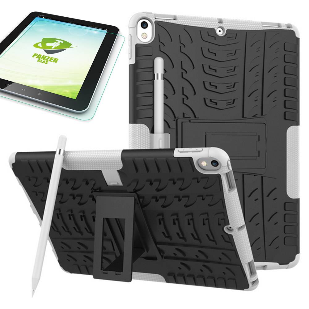 Hybrid Outdoor Schutzhülle Weiß für Apple iPad Pro 10.5 2017 Tasche + 0.4 H9 Hartglas