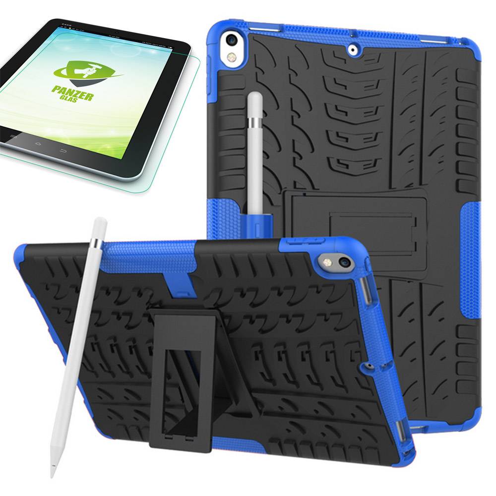 Hybrid Outdoor Schutzhülle Blau für Apple iPad Pro 10.5 2017 Tasche + 0.4 H9 Hartglas