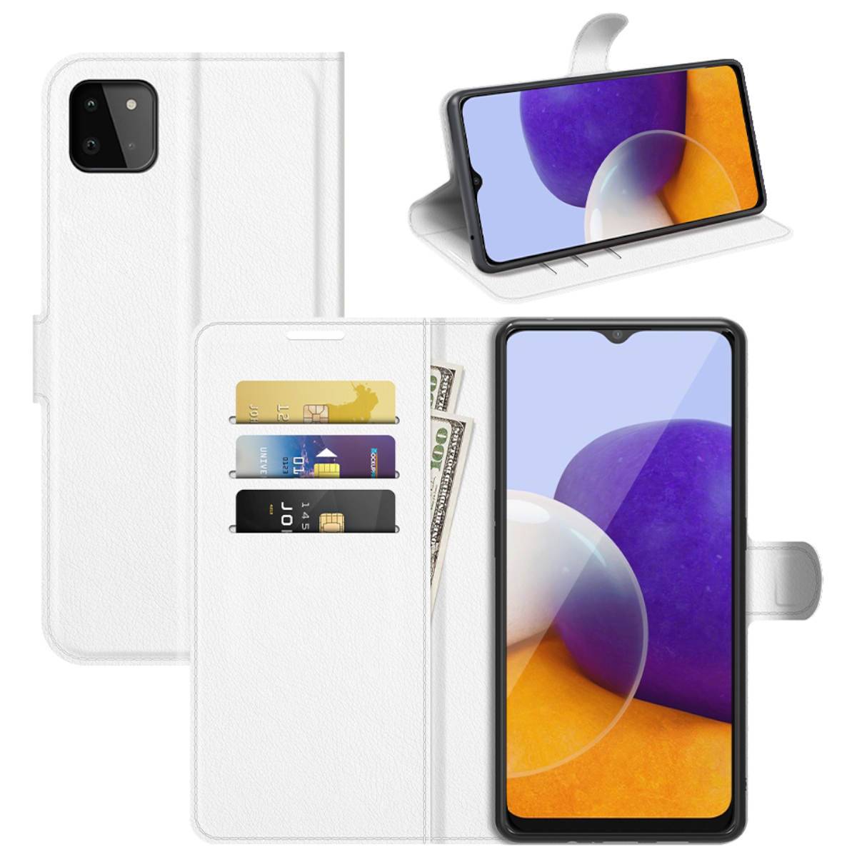 Für Samsung Galaxy A22 5G Handy Tasche Wallet Premium Weiß Schutz Hülle Case Cover Etuis Neu Zubehör