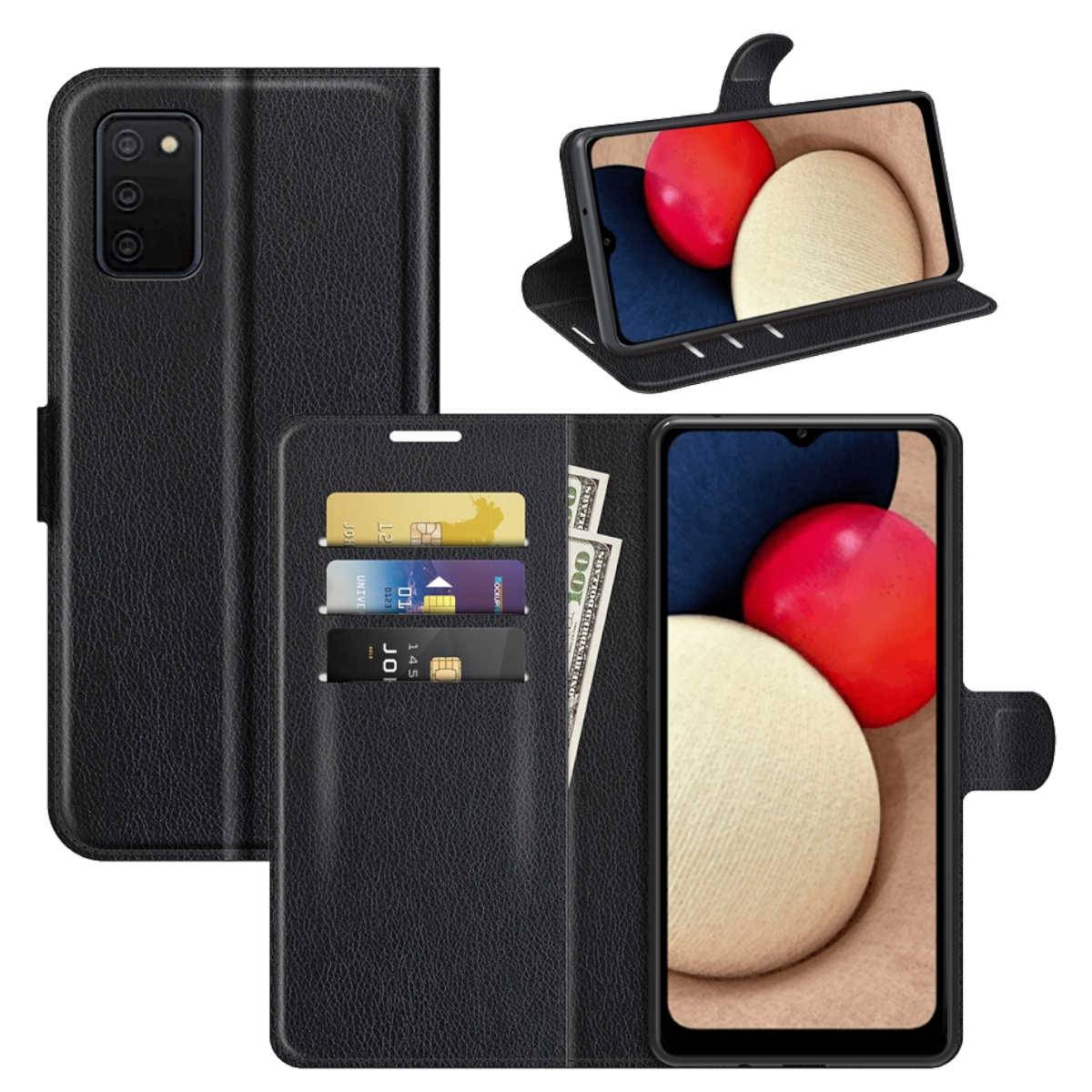 Für Samsung Galaxy A03s Handy Tasche Wallet Premium Schutz Hülle Case Cover Etuis Neu Zubehör Schwarz