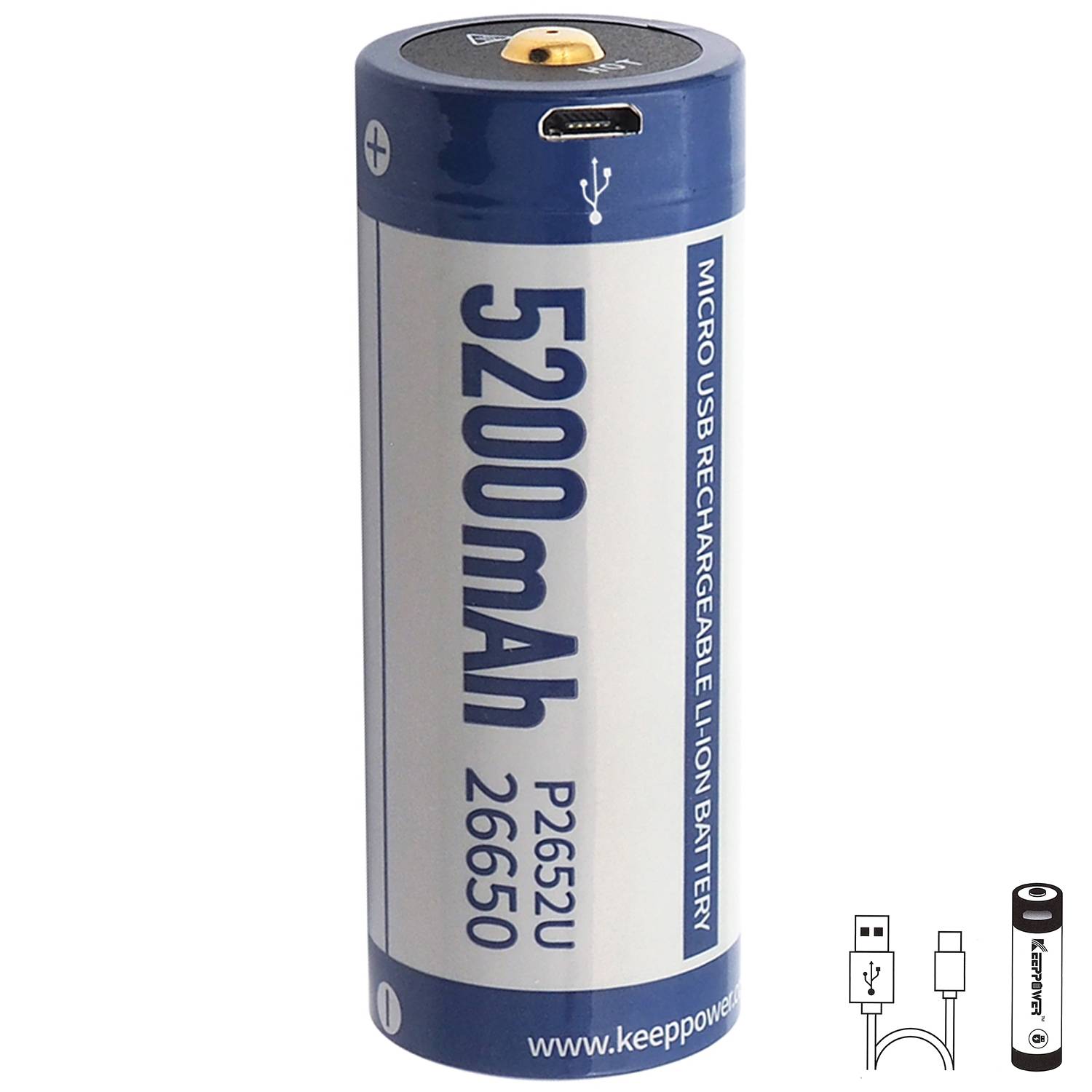 5200mAh 26650 Li-Ion Akku 3,7 Volt 70,3x26,5mm PCB geschützt mit USB Lademöglichkeit