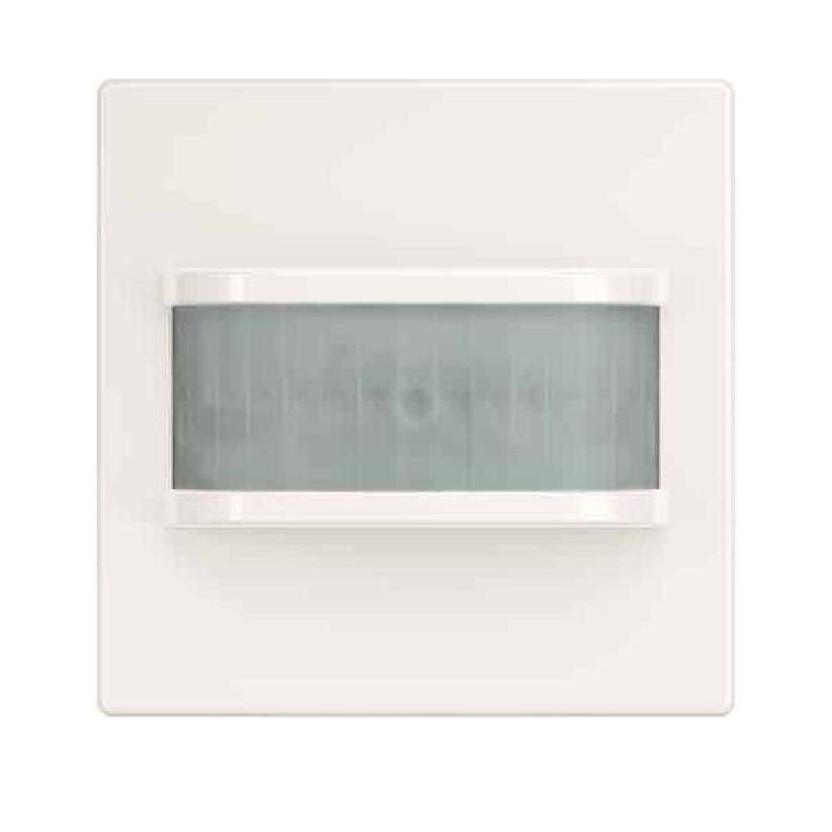Weiße wandmontierte Bewegungsmelder-Schalter mit rechteckigem mattiertem Sensorfenster.