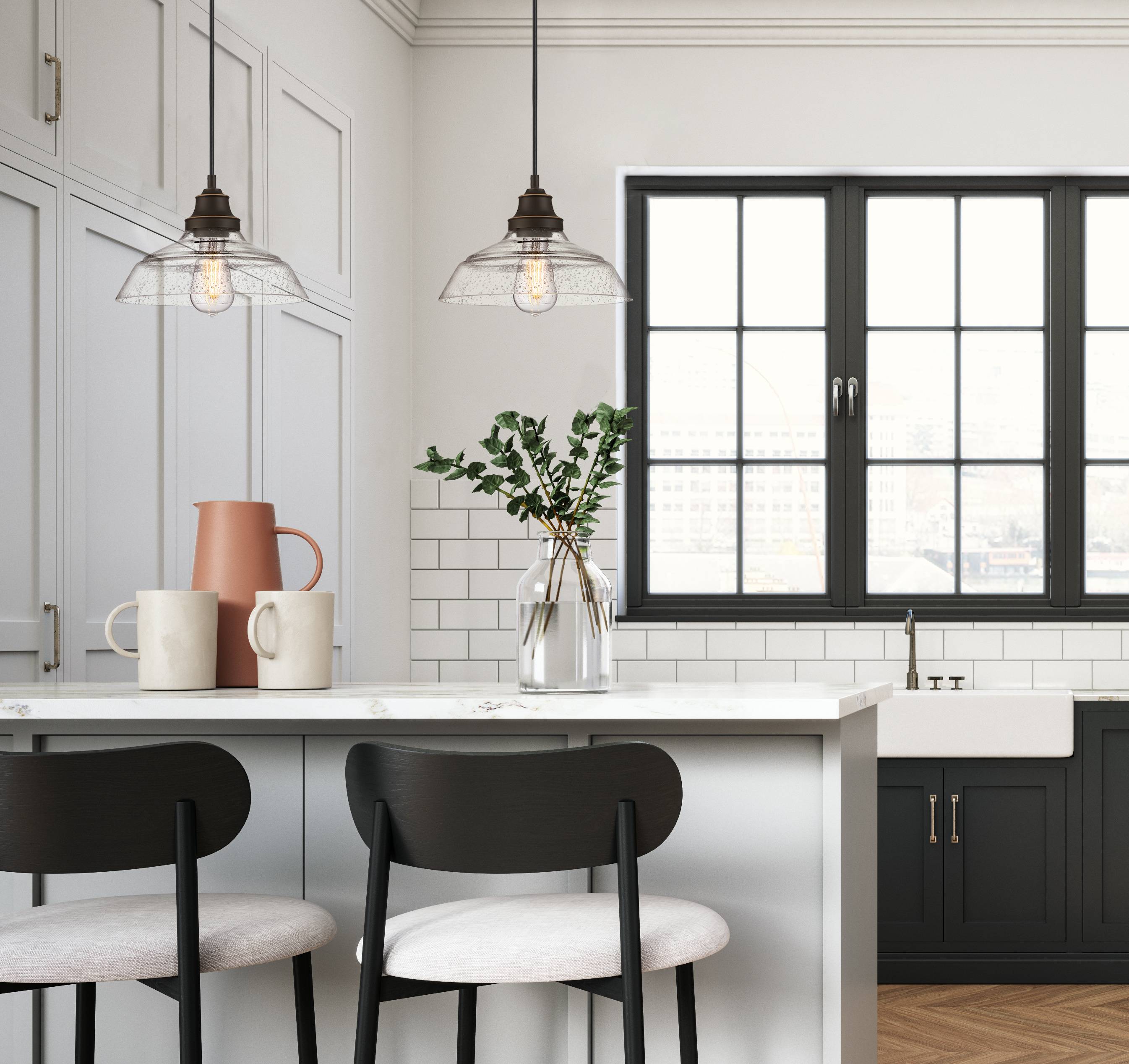 Pendelleuchte Iron Hill Bronze / Antikglas