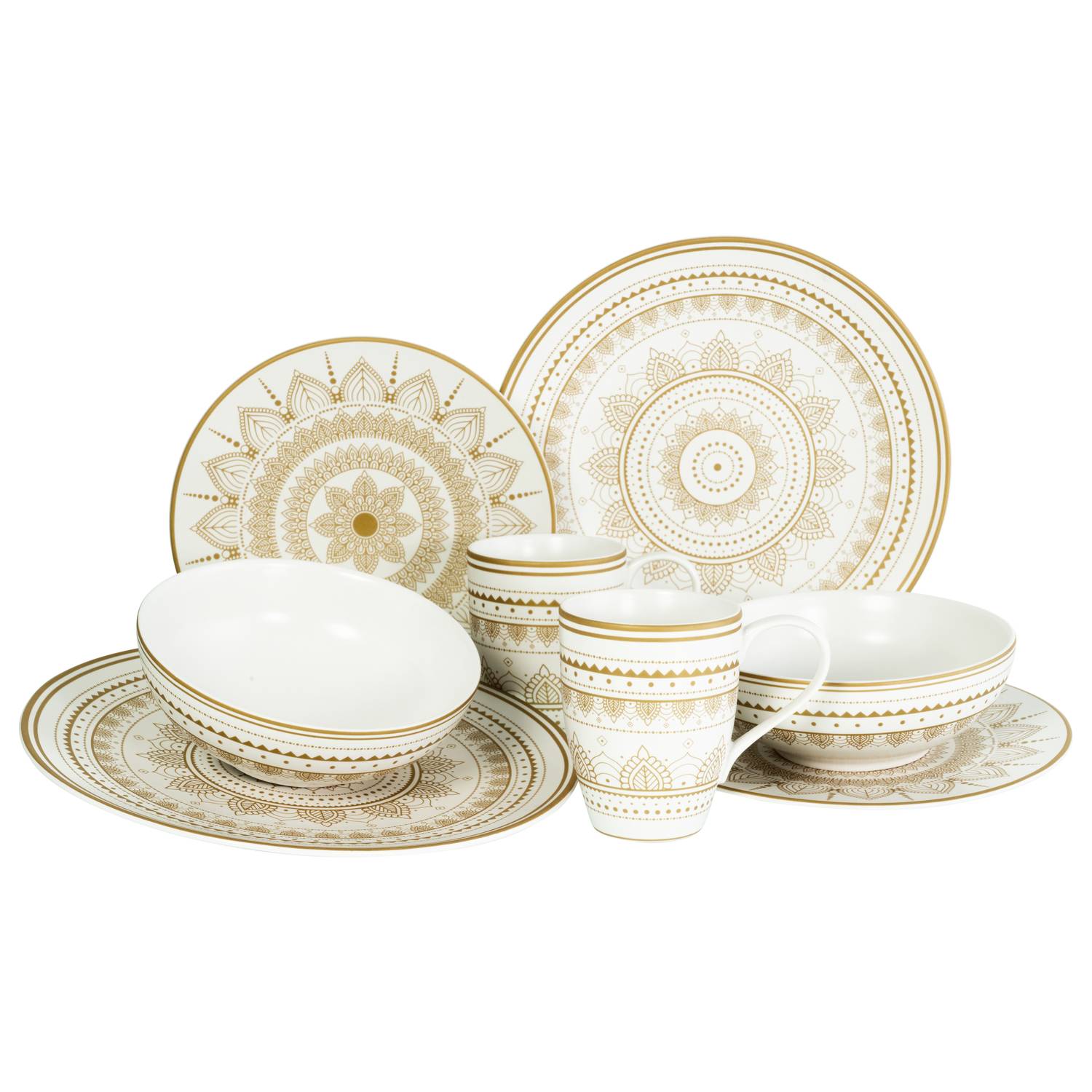 CreaTable 23597 Kombiservice Mandala für 2 Personen, Steinzeug, weiß (1 Set, 8-teilig)