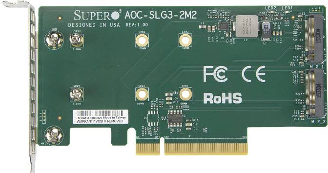 Supermicro AOC-SLG3-2M2, PCIe, M.2, Niedriges Profil, PCIe 3.0, Grün, 10 - 55 °C