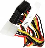 Stromversorgungskabel für Computer mit SATA-Steckverbindern und mehrfarbigen Drähten auf weißem Hintergrund.