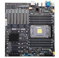 Hauptplatine mit CPU-Sockel, mehreren RAM-Steckplätzen, Erweiterungssteckplätzen und hinteren Ein-/Ausgabeanschlüssen für einen Desktop-Computer.