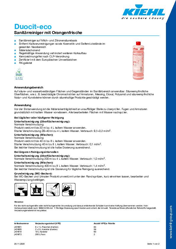 Kiehl Sanitärreiniger Duocit-eco j401801 1l