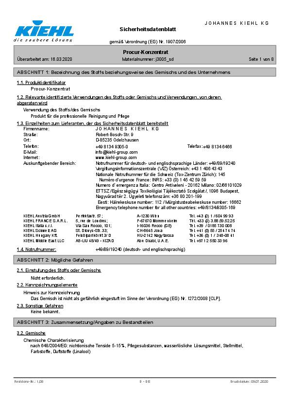 Kiehl Bodenreiniger Procur-Konzentrat j300502 1l