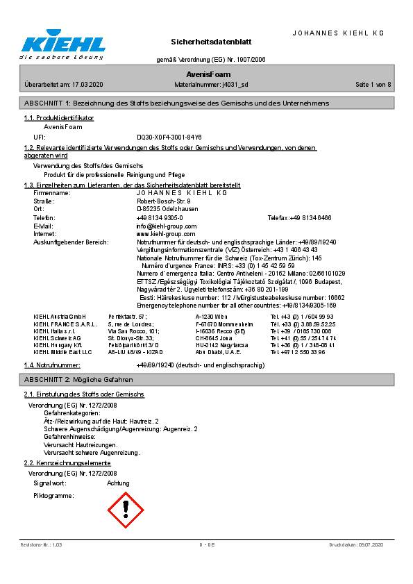 Kiehl Sanitär-Schaumreiniger AvenisFoam j 40 31 47 750ml