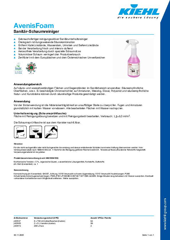 Kiehl Sanitär-Schaumreiniger AvenisFoam j 40 31 47 750ml