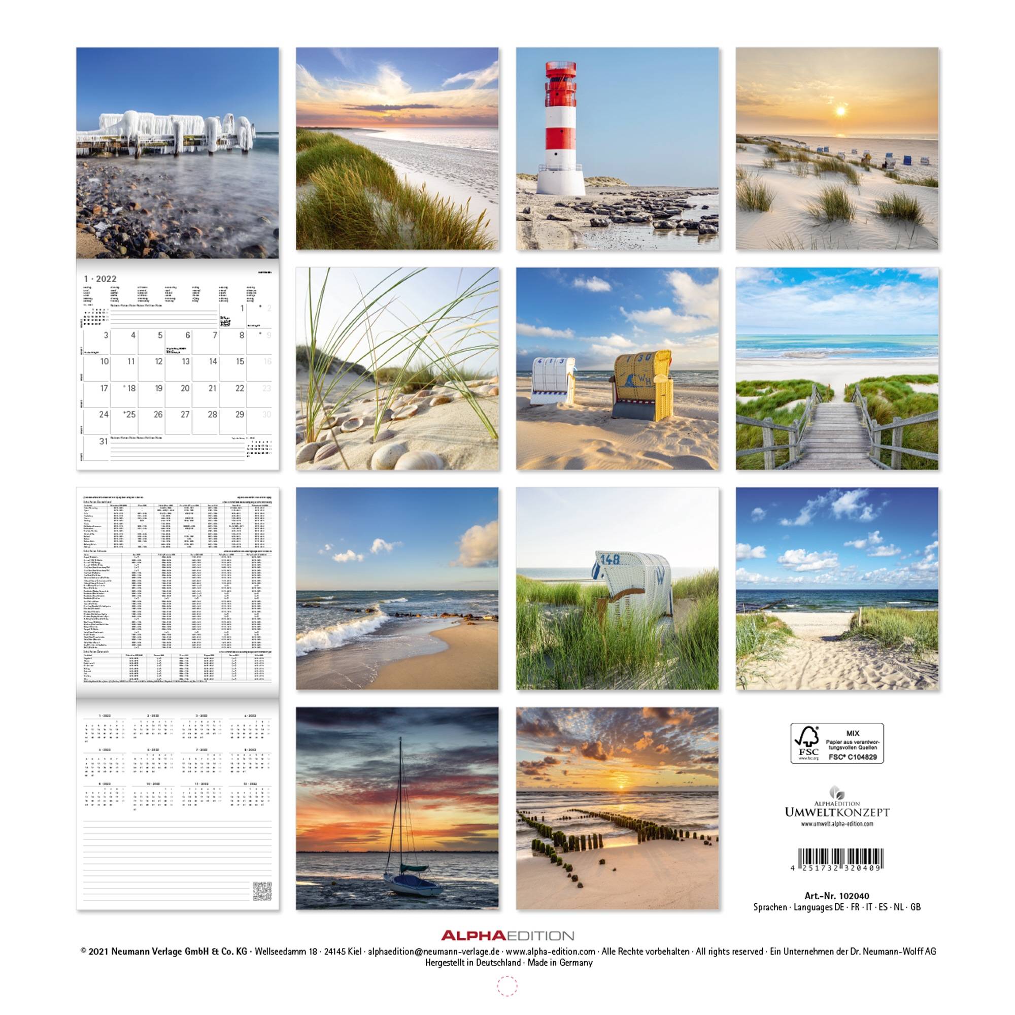 ALPHA EDITION Wandkalender 102040 Seeblick 30x30cm