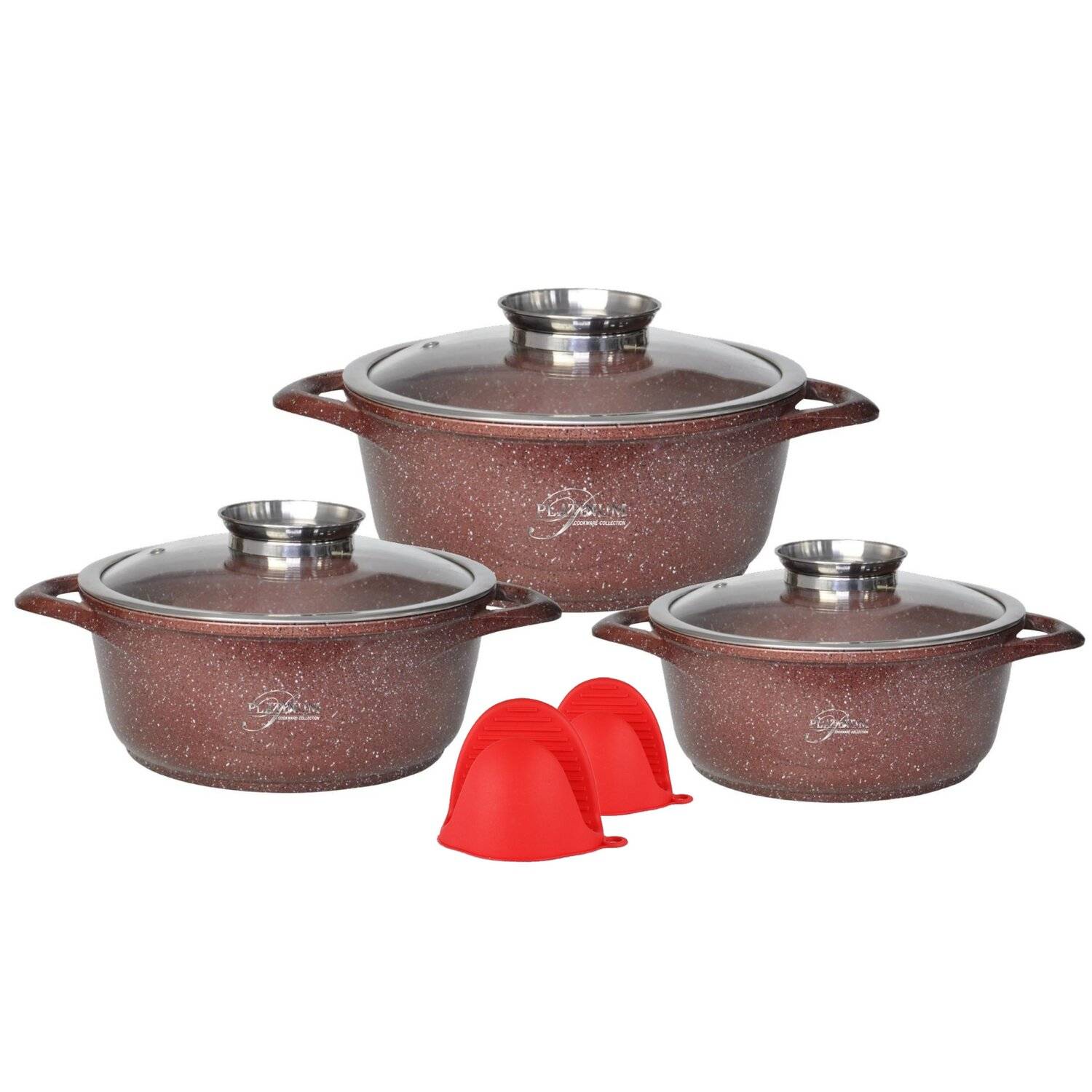 Kochgeschirr 6 teilig Topf Induktion Alu Guss ø 20-28cm Topf Kochtopfset mit Silikongriffe Aluminium Guss Rot
