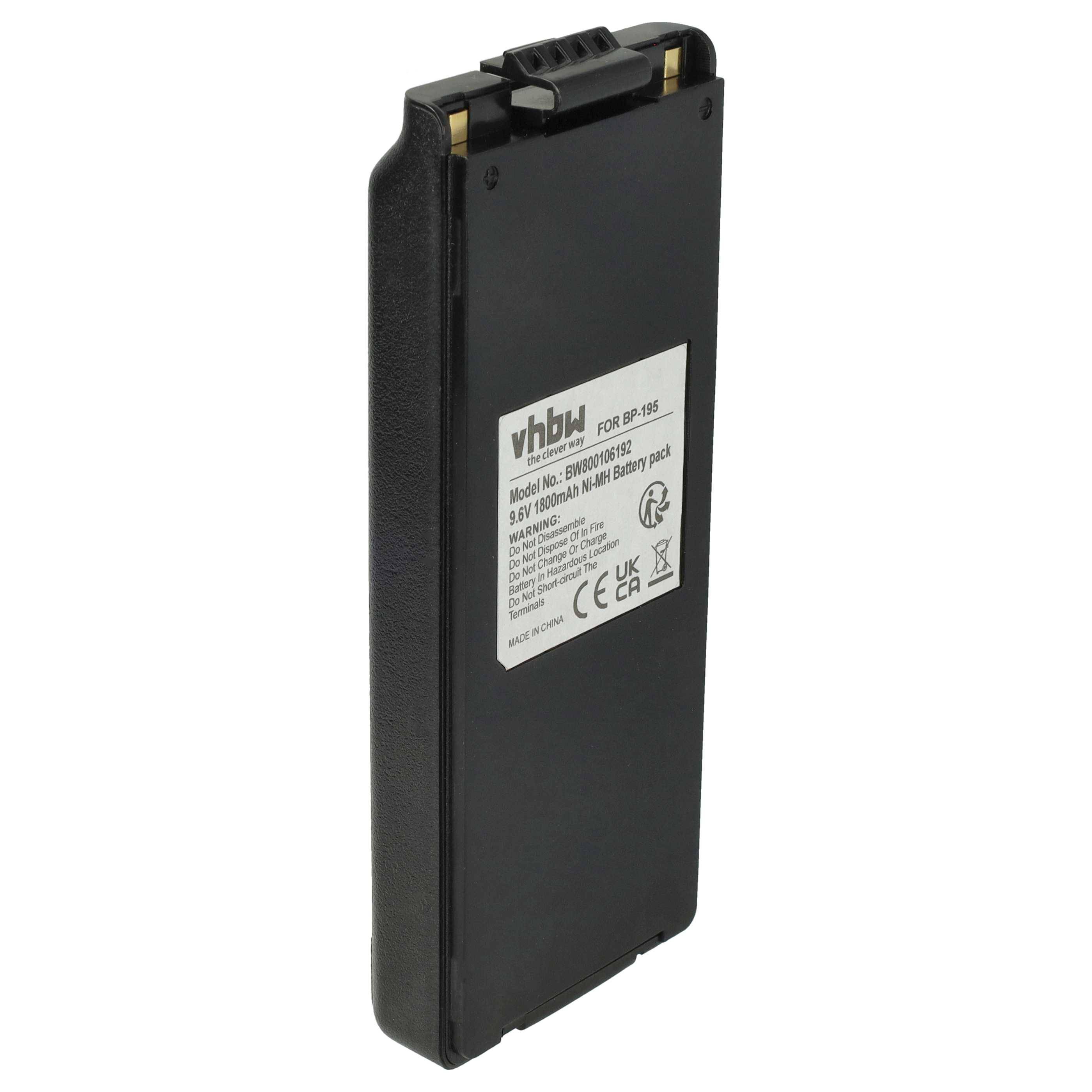 vhbw Akku Ersatz für Icom BP-195, BP-196H, BP-196, BP-196R für Funkgerät, Walkie Talkie (1800 mAh, 9,6 V, NiMH) + Gürtelclip