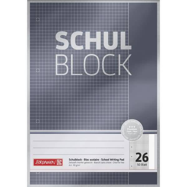 Schulblock Premium A4 90g/qm 50 Blatt Lineatur 26
