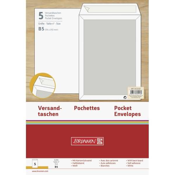 Versandtasche B5 Papprückwand 120g/qm HK weiß VE=5 Stück