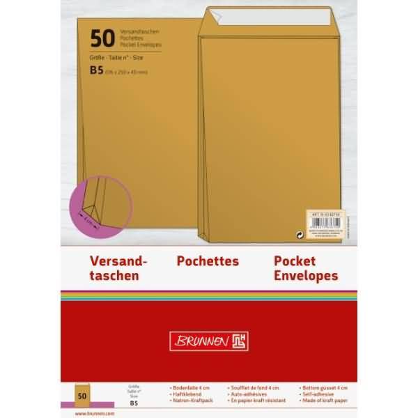 Versandtaschen B5 Haftklebung 110g/qm braun VE=50 Stück