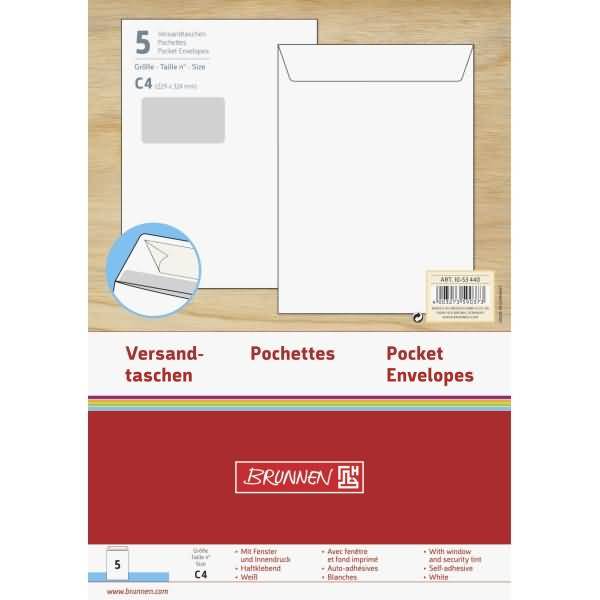 Versandtasche C4 Fenster 120g/qm Haftklebung weiß VE=5 Stück