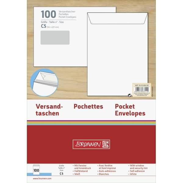 Versandtaschen C5 mit Fenster Haftklebung 90g/qm weiß VE=100 Stück