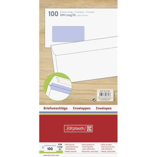 Briefumschläge DL Fenster Haftklebung weiß VE=100 Stück