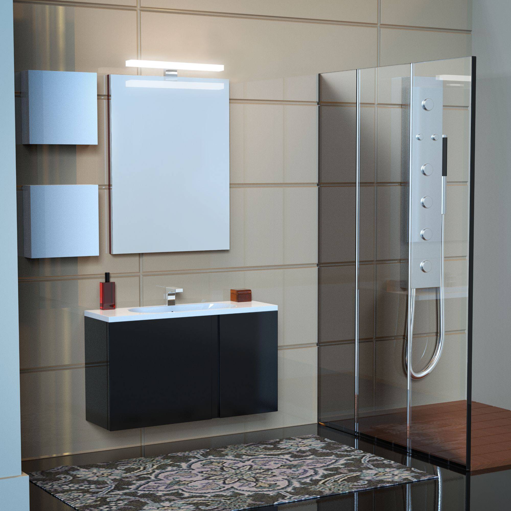 kalb I LED Badspiegel 80x40 cm platingrau mit Wandhalterung Wandspiegel Lichtspiegel