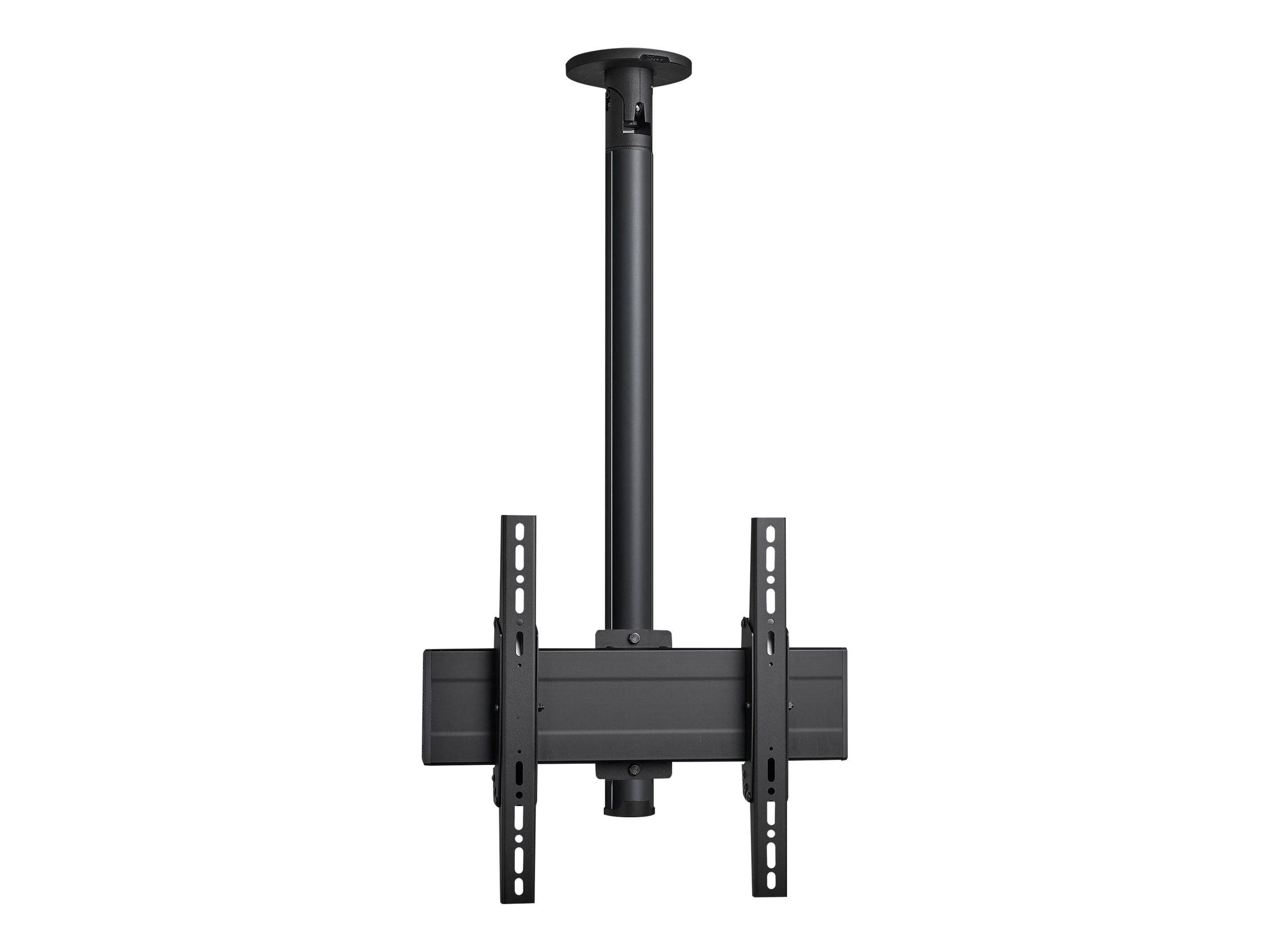 Deckenmontierter TV-Halter mit verstellbarer Säule und Flachbildschirm-Unterstützung, geeignet für Deckeninstallation von Fernsehern in verschiedenen Umgebungen.