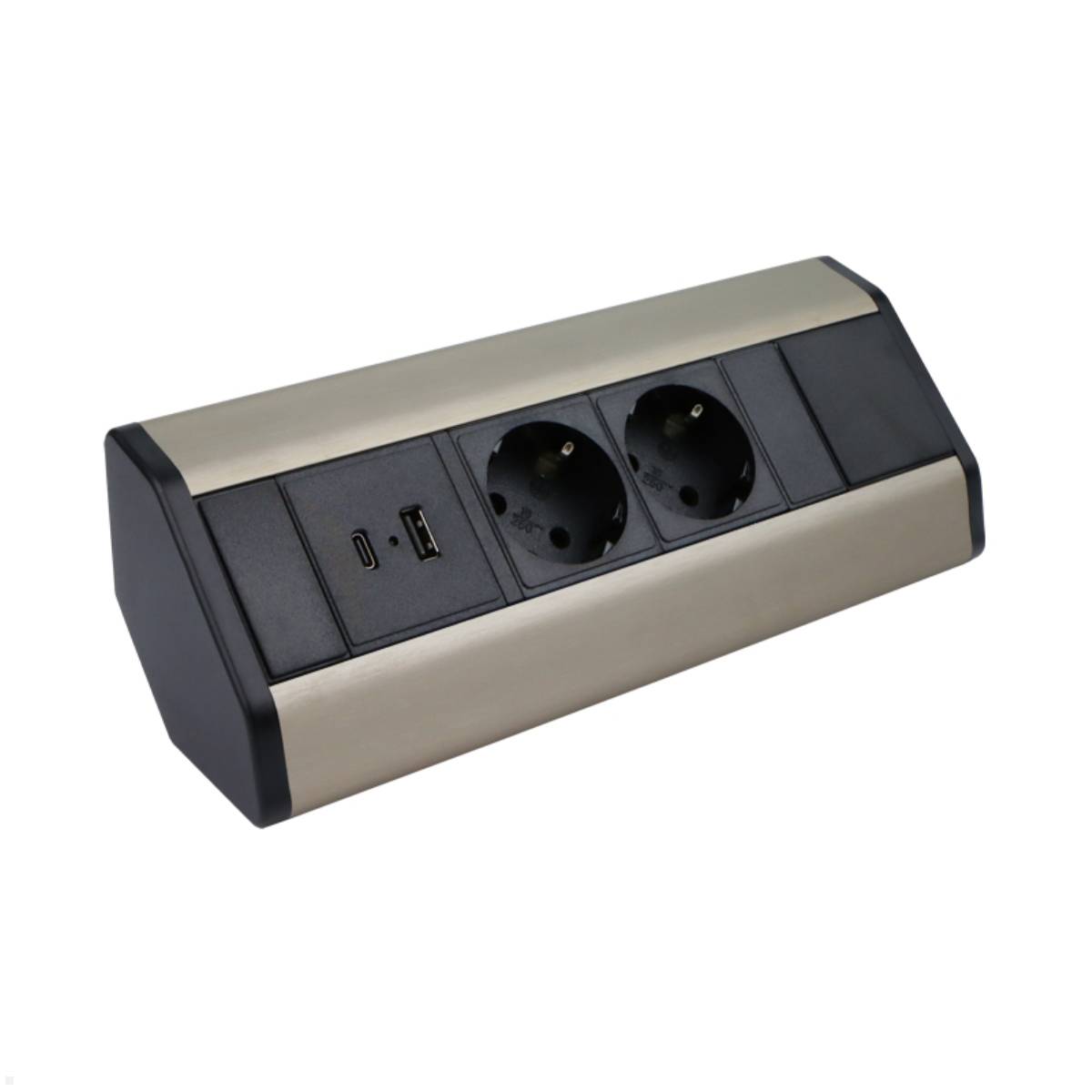 TecLines TAS003E 2-fach Ecksteckdose mit 2x USB A+C Charger, Edelstahl