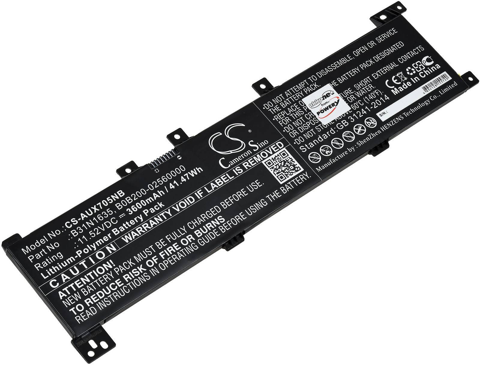 Powery Akku passend für Laptop Asus X705, Vivobook 17, Typ B31N1635, 11,52V, Li-Polymer